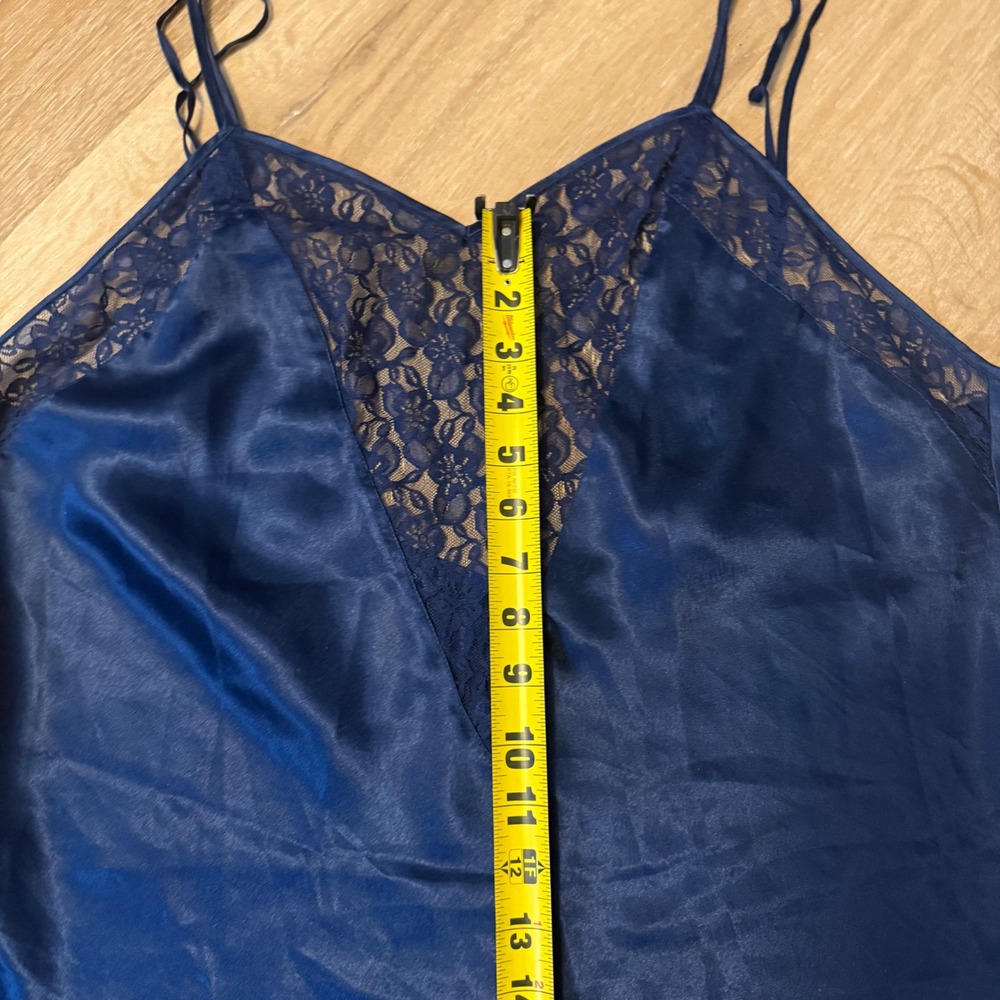 Solange Vintage Navy Blue Satin Lace Chemise Nightgown Size 14/16 Double Strap - Picture 10 of 10